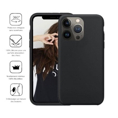 Coque premium silicone et microfibre compatible iPhone 15 Pto noir Jaym - Coque