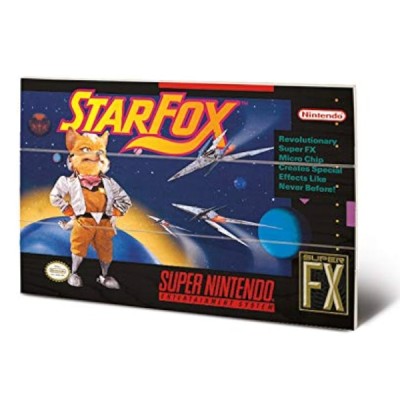 Impression sur Bois 29, 5 x 20 cm - Super (Star Fox) Nintendo - Poster