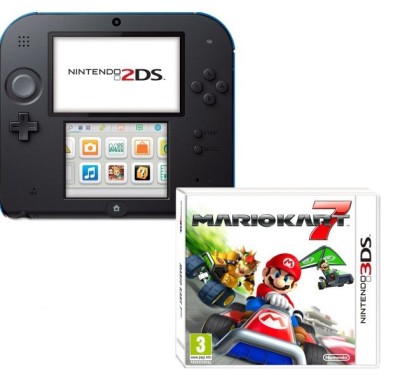 Console Nintendo 2DS Noire et Bleue et Mario Kart 7 - 3DS