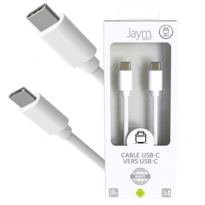 Cable USB-C VERS TYPE-C 1.5m Blanc  JAYM - Téléphone
