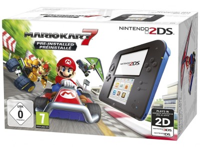 Console Nintendo 2DS Noire et Bleue et Mario Kart 7 en boîte  - 3DS