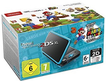 Console New Nintendo 2DS XL Noire Turquoise et Super Mario 3D Land en boîte  - 3DS
