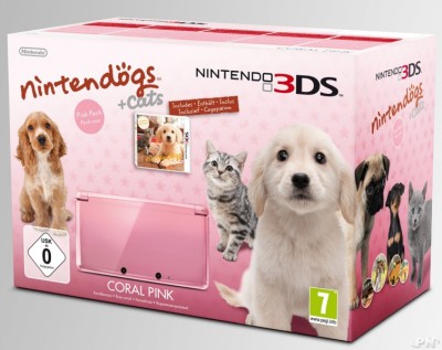 Console Nintendo 3DS Coral Pink (Rose) et Nintendogs and Cats: Golden Retriever en boîte - 3DS