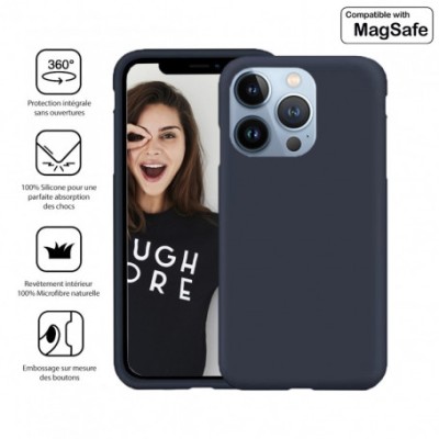 Coque Jaym Premium Silicone et Microfibre iPhone 13 Pro Max (Compatible Magsafe) Bleu - Accessoires