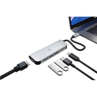 Hub type C Xtrememac HUC6 5 ports - USB USB-C HDMI - Argent - Multimedia