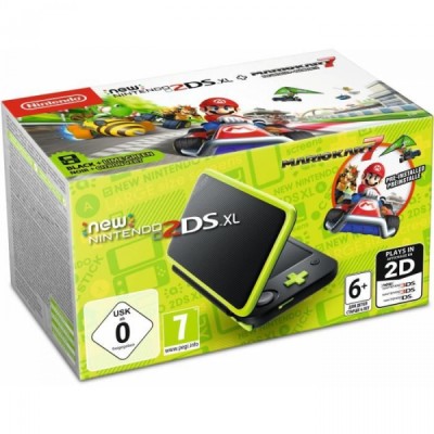 Console New Nintendo 2DS XL Noire - Citron Vert et Mario Kart 7 en boîte  - 3DS