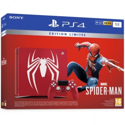 Console Playstation 4 Slim (1 To) Rouge Édition Limitée Spider-Man en boîte - Playstation 4 