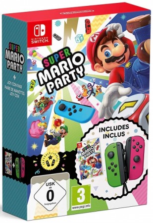 Super Mario Party et 1 paire de Joy-Con Vert et Rose en boîte  - Switch
