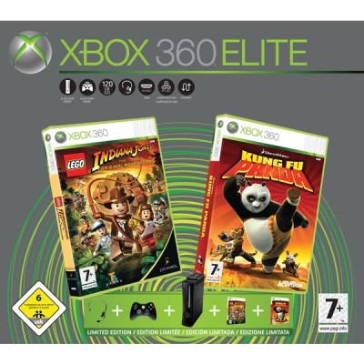Console Xbox 360 Elite (120 Go) et Lego Indiana Jones et Kung Fu Panda - Xbox 360